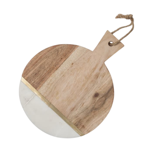 Tabla de cortar redonda de madera y mármol para cocina, hecha a mano, de madera de acacia y mármol blanco, para servir queso, al por mayor - Product Image 4