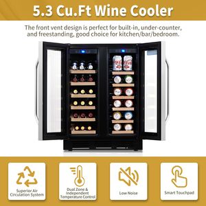 Dual Zone Wine Beverage <b>Refrigerator</b> 34 Bottle Capacity Independent Temperature Control Glass Door Mini Battery Built-in/F - Product Image 4