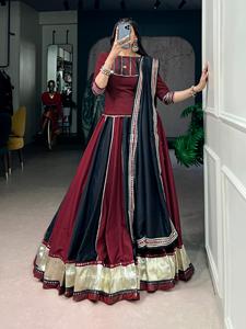 Conjunto de Lehenga Choli y Dupatta de tela Chinon con encaje de diseñador y trabajo de espejo, especial para Navratri, completamente cosido y listo para usar. - Product Image 2