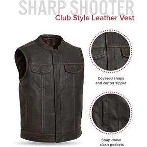 Custom <b>Men's</b> Brown Perforated Genuine Cowhide <b>Leather</b> Motorcycle Vest Stand Collar Biker Club <b>Leather</b> <b>Waistcoat</b> - Product Image 6
