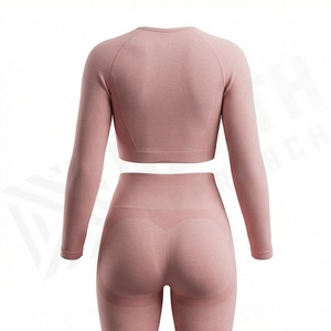 Traje de Yoga para Mujer Tallas Grandes con Cinturón de Encaje Lavado a Color Personalizado, Conjunto Deportivo de Dos Piezas de Secado Rápido y Transpirable con Sujetador Deportivo - Product Image 2