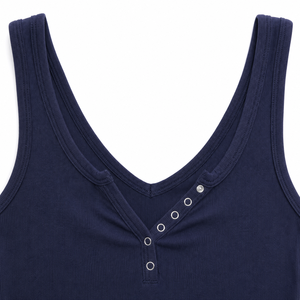 <b>Women's</b> <b>Navy</b> Blue Ribbed V-Neck Tank <b>Top</b> With Button Detail Casual Sleeveless Knitted <b>Top</b> - Product Image 5