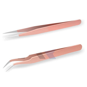 Pince à cils en acier inoxydable pour extensions de cils, couleur or rose, avec logo personnalisé, lot de 2 pièces, vente en gros - Product Image 1