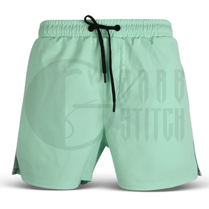 Shorts de Baño de Secado Rápido para Hombre, Cintura Elástica con Cordón, Trajes de Baño Casuales para Playa, Color Sólido con Raya Lateral, Shorts Cortos de Poliéster - Product Image 2