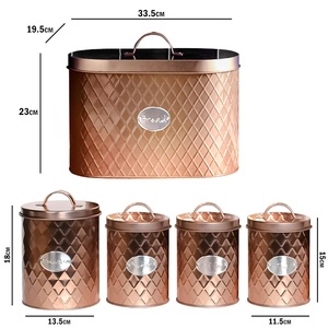 Rose Gold Stainless Steel Bread Bin and Canister Set 5 PCS Textured Metal Food Storage Jar Combo Set with Silver Nameplate <b>Label</b> - Product Image 2