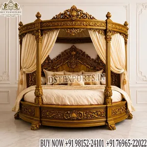 Luxury King Size Round <b>Canopy</b> Bed Emperor's Round <b>Canopy</b> Bed for Princess Luxury Solid Wood Circular <b>Canopy</b> Bed for <b>Master</b> Bed - Product Image 5
