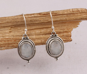 Natural Rainbow Moonstone <b>Earrings</b> 925 Sterling <b>Silver</b> Vintage Victorian Style Blue Fire Moonstone <b>Dangle</b> <b>Earrings</b> Wholesale - Product Image 3