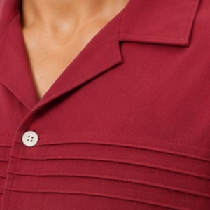 Burgundy Mens <b>Camp</b> Collar Horizontal Pleated Short Sleeve Button Down Casual Summer Resort <b>Shirt</b> Custom Logo OEM Manufacturer - Product Image 5