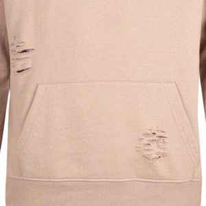 เสื้อฮู้ดดี้ผู้ชายราคาส่ง OEM ราคาถูก ลายขาดๆ แต่งโลโก้ด้านหน้า ผ้าคอตตอนหนานุ่ม ทรงปกติ แขนยาว - Product Image 5