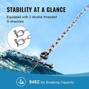 Cadena de Anclaje de Acero Inoxidable 316 de Grado Marino de 1/4'' x 4 Pies, 1700 Lbs WLL/4800 Lbs BS, con Doble Bloqueo para Anclajes de Barcos - Product Image 3