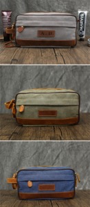<b>Mens</b> Vintage Canvas Leather Toiletry Bag Waterproof Travel Wash Organizer <b>Pouch</b> Custom Shaving Dopp Kit Bulk LCTB-0003B - Product Image 6