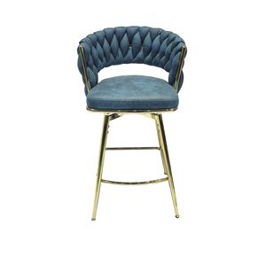 Set di 2 Sgabelli da Bar in Camoscio Intrecciato, Girevoli a 360° con Gambe Dorate, Sedie da Cucina Non Regolabili, Sgabelli Imbottiti Girevoli a 360 Gradi - Product Image 6