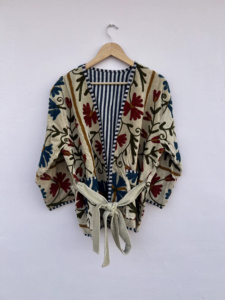 Vintage Velvet Suzani Bomber <b>Jacket</b> Handmade Embroidered <b>Reversible</b> Floral Pattern Boho Short Coat Ethnic Wear All Season - Product Image 1