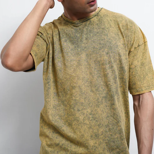 Camiseta de algodón de manga corta con cuello redondo y teñido anudado para hombre, estilo casual de punto liso, ajuste regular, amarillo y verde, tendencia mayorista 2026 - Product Image 6