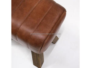 Modern Leather Pouf Stool Ottoman Footrest Handmade Leather Cushion Stool Designer Upholstered Foot Stool Metal <b>Legs</b> Home Bar - Product Image 2