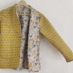 Unisex Handmade Kantha Jacket in Hot Pink Denim Style Cotton Quilted Full Sleeve Winter Jacket for Autumn Spring Party Wear - Product Image 1