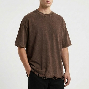 T-shirt vintage délavé et vieilli, coupe oversize, en coton épais, style streetwear décontracté, coupe carrée, pour usage quotidien - Product Image 1