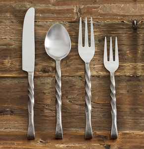 Juego de cubiertos vintage con mango retorcido, acabado mate, cubiertos metálicos para catering y uso en la cocina, elegantes accesorios de mesa. - Product Image 1