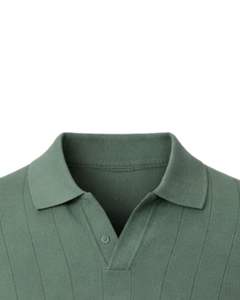 เสื้อโปโลผู้ชาย แขนสั้น ผ้าถักลายทางสีเขียว ผลิตจากผ้าฝ้ายผสม ทรงเข้ารูป สไตล์ลำลอง ผลิตโดยผู้ผลิตเสื้อผ้าชั้นนำ - Product Image 4