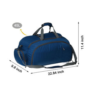 Sac de sport durable bleu et gris, sac de voyage multi-poches avec poche à chaussures dédiée et bandoulière rembourrée - Product Image 5