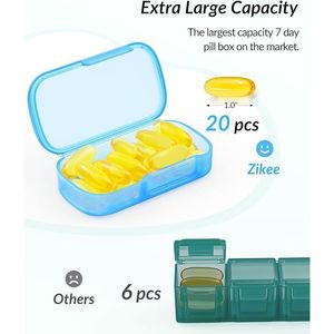 Set da 7 Portapillole Extra Large Portatili, Organizzatore Settimanale da Tasca/Borsa con Design a Doppia Protezione, Contenitore per Pillole - Product Image 3