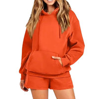 Ensemble de sweats à capuche décontractés deux pièces pour femmes, personnalisables avec logo brodé, en molleton 100 % coton, respirant, séchage rapide, écologique, vente en gros