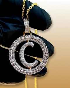 Pendentif personnalisé en argent 925 plaqué or 18 carats, lettre alphanumérique ronde porte-bonheur, style Hip Hop Iced Out, breloques initiales personnalisées - Product Image 6