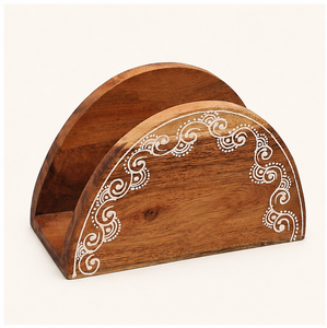 Porta Servilletas de Madera de Acacia Hecho a Mano con Incrustaciones Florales Blancas, Soporte Decorativo de Madera para Servilletas, para Mesa de Comedor, Decoración de Cocina - Product Image 5