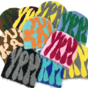 Nouveau style – Bonnet en tricot jacquard à motif lettres bleu et rose, imprimé floqué, style urbain, pour adultes (56-58 cm) – Vente en gros - Product Image 5