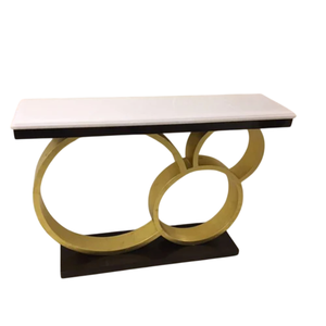 Console d'appoint moderne en marbre avec structure en métal doré et base circulaire pour salon, entrée, hôtel – Prix raisonnable - Product Image 5