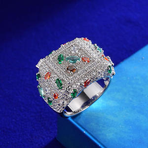Anillo de Plata de Ley 925 con Diamante Cultivado en Laboratorio, Banda Ancha, Detalles de Piedras Multicolores, Joyería de Lujo para Compradores Mayoristas - Product Image 2