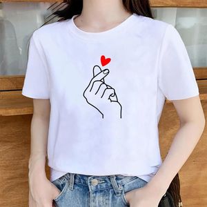 Nuevo diseño, camiseta blanca de cuello redondo para mujer, la más vendida, con estampado de corazón, informal, de manga corta, de algodón, para primavera/verano. - Product Image 6