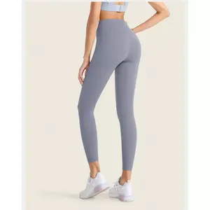 กางเกงเลกกิ้งออกกำลังกายเอวสูงสำหรับผู้หญิง สีนู้ด สำหรับฟิตเนสและโยคะ แบบครอป แต่งผ้าตาข่ายเซ็กซี่ที่เอวกลาง ผลิตจากผ้าถักซับเหงื่อ - Product Image 5