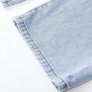 Bulk Light Blue Vintage Wash Straight Leg Denim Trousers High Waist <b>Elastic</b> Women <b>Jeans</b> - Product Image 4