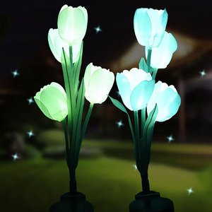 ดอกไม้พลาสติกและของตกแต่งสวน ไฟ LED พลังงานแสงอาทิตย์รูปดอกทิวลิปสำหรับปักในสวน - Product Image 4