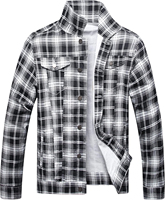 Veste en jean à carreaux pour homme, coupe-vent, en coton, décontractée, col montant, boutonnée, coupe classique, style hiver, doublure en coton