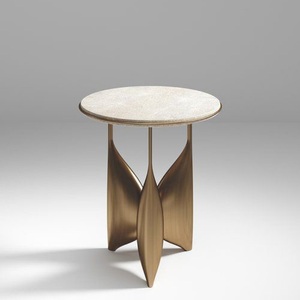 Mesa auxiliar de café de metal con diseño de barra redonda, estilo antiguo, tamaño personalizado, de aluminio y latón - Product Image 2