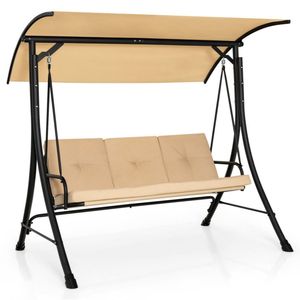 Adjustable Canopy 3-Seater Outdoor Porch Swing with Padded <b>Cushions</b> for Patios - Product Image 1