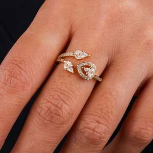 Pahal Jewels Ensemble de bagues de fiançailles romantiques en moissanite forme flèche, en argent 925 plaqué or rose, pour femme, sertissage pavé, bagues marquise - Product Image 3