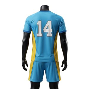 Men Sky Blue Yellow Sublimated Netball Jersey Shorts <b>Set</b> Polyester Lightweight Athletic Uniform Side Stripe Panel Training - Product Image 2