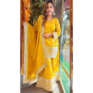 Vêtements indiens et pakistanais de créateur pour les fêtes - Top-Sarara et magnifique dupatta - Product Image 6
