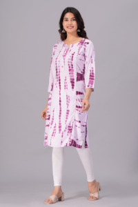 Women Purple Tie Dye Printed <b>Kurti</b> with , 3/4 Sleeves Casual Ethnic Wear Straight Kurta for Daily Wear . - Product Image 4