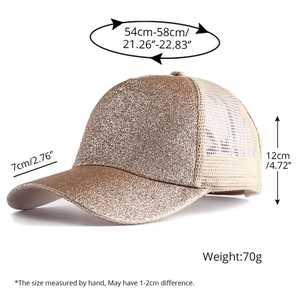 Gold Glitter Mesh Trucker <b>Cap</b> Adjustable Unisex Fashion Hat Spring Summer Party Wear - Product Image 5