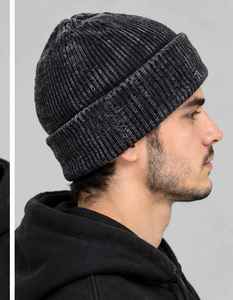 Bonnet en tricot côtelé pour homme, noir délavé, avec revers plié, pour l'hiver - Product Image 4
