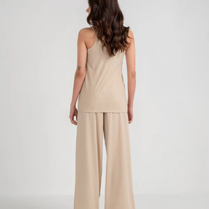 Débardeur en tricot beige à col rond pour femme, couleur unie, respirant, décontracté, sans manches, longueur normale - Product Image 4