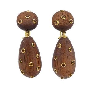 Pendientes colgantes artísticos hechos a mano con cristales de imitación y madera para fiestas, uso diario, festivos, elegantes, para mujer, joyería llamativa con aros. - Product Image 3