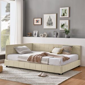 Letto Imbottito Matrimoniale con Testiera e Braccioli Confortevoli, Design Divano Letto per Camera da Letto o Soggiorno - Product Image 1