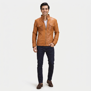 <b>Men's</b> High Quality Distressed Genuine Lambskin <b>Leather</b> <b>Jacket</b> for Bikers Whole Sale Canvas Material <b>jacket</b> for <b>men</b> - Product Image 1