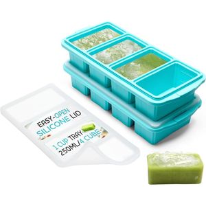 Grand bac à glaçons en silicone avec couvercle, moule à soupe, 8 compartiments parfaits pour portions de 1 tasse, lot de 2 pièces - Product Image 1