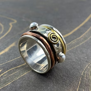 Handmade Multi Tone 925 <b>Silver</b> <b>Spinner</b> <b>Ring</b> Featuring Pearl Comfortable Wear Any Occasion - Product Image 3
